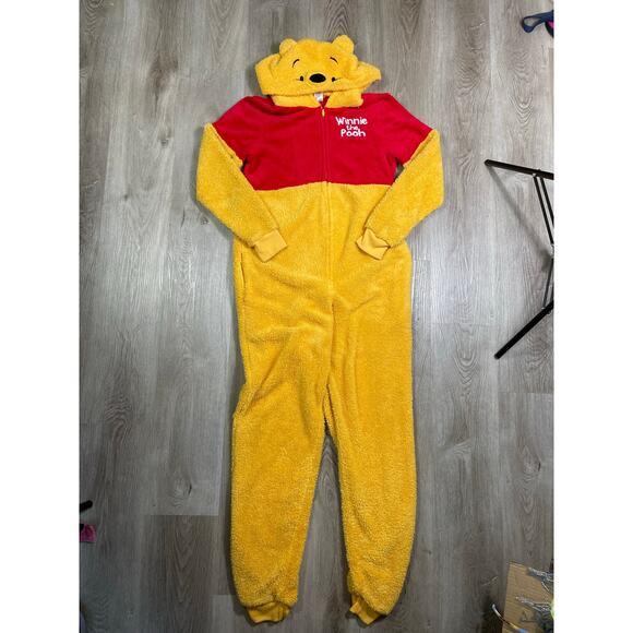 Disney Winnie the Pooh Hooded Pajama Costume Suit S/M Fleece Zip Bear Loungewear - Picture 4 of 9